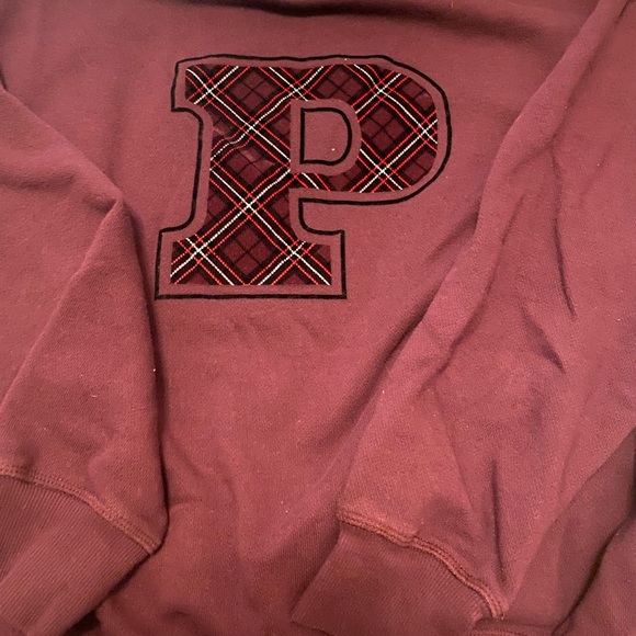PINK Victoria's Secret Sweaters - PINK Victoria's Secret Burgundy Sweatshirt with Plaid Detail